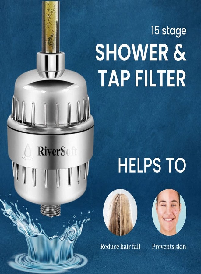 RiverSoft Combo pack handshower filter, Hose 1.5 m with Bliss-15 shower-tap filter for high hardness water |Water softener for bathroom (ABS, Chrome, Pack of 1) - Image 3